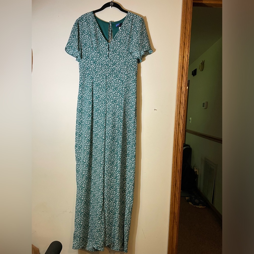 Blue Rain Jumpsuit Women's Green yellow Floral Medium Vneck button front